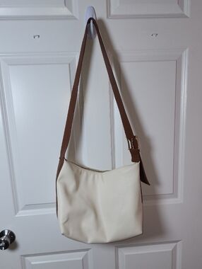 Women's Cream Shoulder Bag with Brown Adjustable Strap